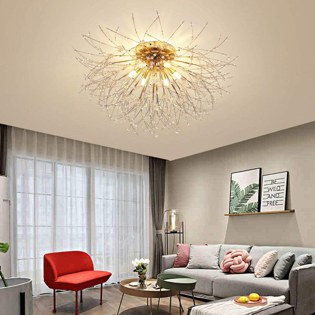 Blue Elephant Angstrom 6-Light 62cm Crystal Flush Mount Gold 35.05cm H X 60.96cm W X 60.96cm D