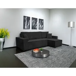 Möbel Punkt Wohnlandschaft Ecksofa Schwarz COMO Cord mit Bett Sofa Schlafsofa Otto-mane rechts links universell