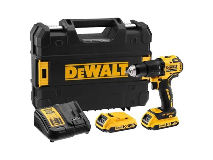 DEWALT - Perceuse-Visseuse à Percussion sans-Fil XR 18 V Brushless\, Inclue 2X Batteries 2Ah\, 1X Chargeur et 1X Coffret De Transport\, DCD709D2T-QW