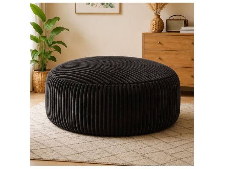 Fauteuil pouf SENVIRO 6FT rond noir en corduroy garnissage mousse à mémoire de forme