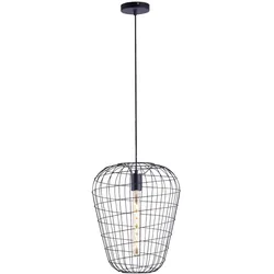 Pendellampe Hängeleuchte Käfig Esszimmer Hängelampe Pendelleuchte im Gitter Design, Metall schwarz, 1x E27, DxH 35x120 cm