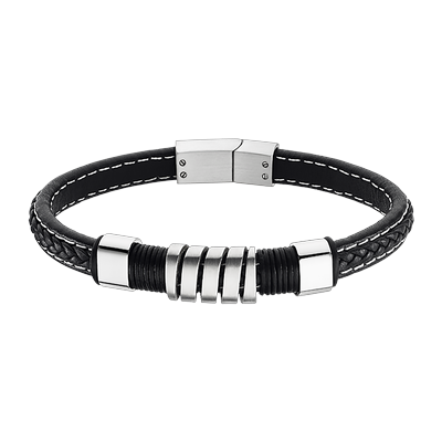 Armband LOTUS "Urban Man", schwarz (schwarz, edelstahlfarben), Armbänder, Herren, 21,8cm, Edelstahl Kautschuk Leder, Edelstahl, Kautschuk, Leder, Armband