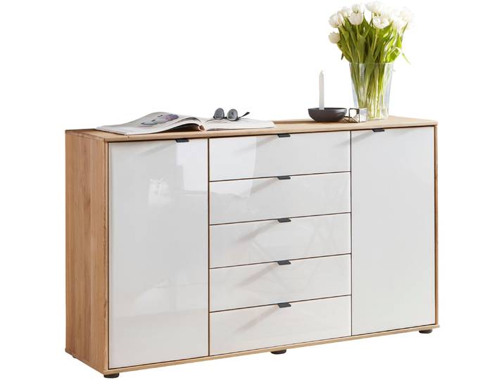 Kombikommode WIEMANN Cardiff Sideboard, Wäscheschrank, teilmassiv Erle, mit Schubladen , weiss (braun), Erle,Front Glas weiss, Erle, Sideboards, Kombikommode, verschiedenen Ausführungen, inklusive Einlegeboden