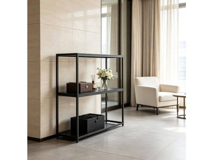 Console d'entrée moderne AESVAR en métal noir 100 x 30 x 87 cm 2 niveaux style minimaliste