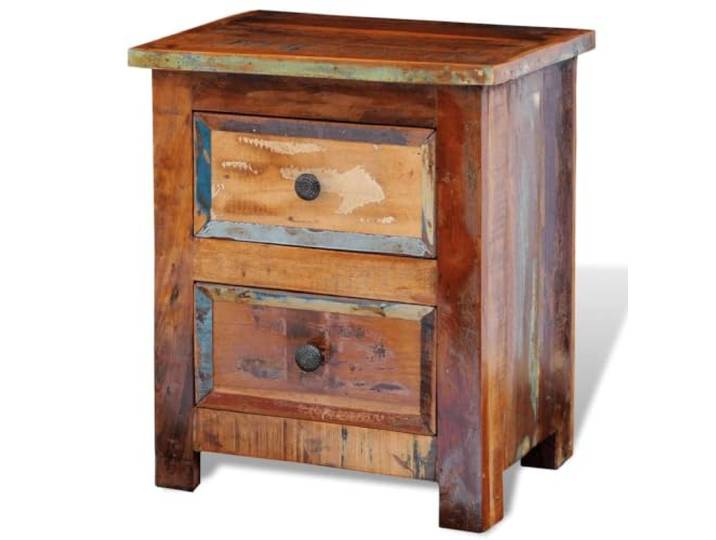 PUGYNBK Nachttisch mit 2 Schubladen aus recyceltem Massivholz Antiker Stil, handgefertigt, robuste Platte, einzigartige Farbe