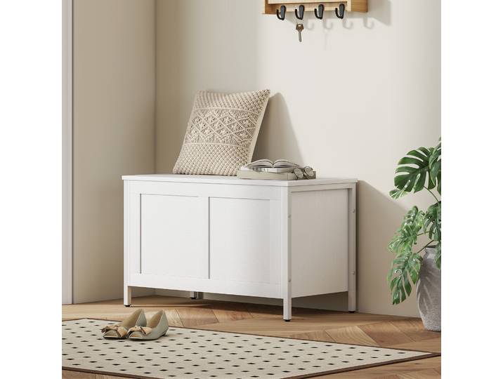 HOMCOM Banc Coffre 95L Blanc Veiné avec Couvercle 80x40x50 cm