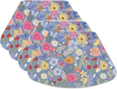 CounterArt Reversible Wedge Shaped Placemats, Meadow Floral, Set of 4, Made in The USA