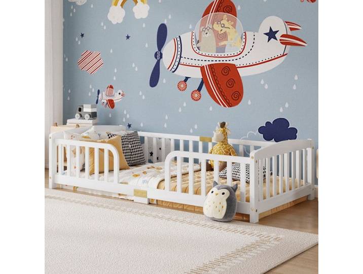 NuvlaGu - Lit enfant 90x200 cm - Lit évolutif avec barrières de sécurité - Lit bébé - Blanc