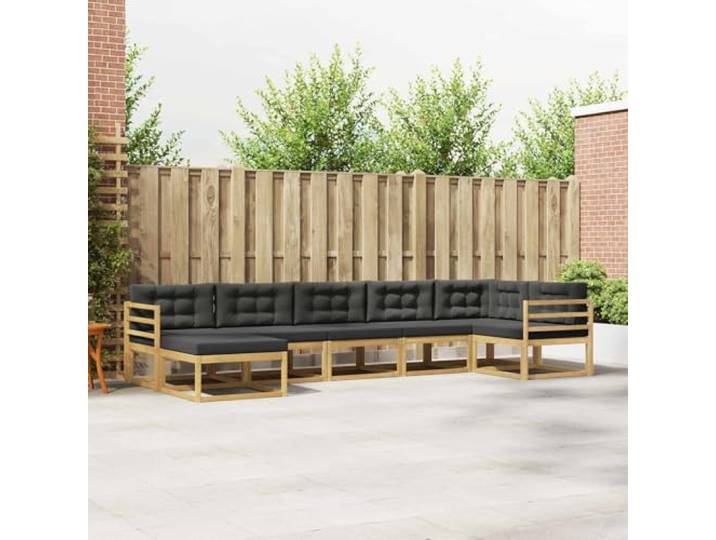 RJPLMFV Außensofa-Set, 7-teilig, Weiß / Anthrazit Massives Akazienholz, Lattenrahmen, modulares Design, komfortabel für Garten und Terrasse
