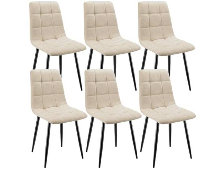 ANVOFONG Leinenstoff Esszimmerstühle 6er Set,Beige Karomuster,Esszimmerstuhl mit verstärkten Stuhlbeinen,Küchenstuhl Polsterstühle,Stuhl für Esszimmer,Küche & Wohnzimmer
