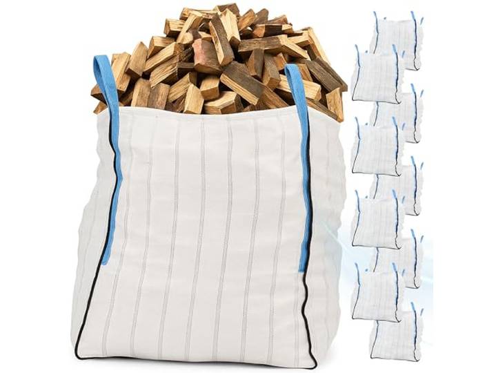 10X Big Bag für Holz Brennholz-BigBag für 1m³ Atmungsaktiver BigBag 90x90x110 cm Groß - Hohe Stabilität bis 1500kg, BigBags mit 4 Schlaufen (BigBag ohne Brennholz)