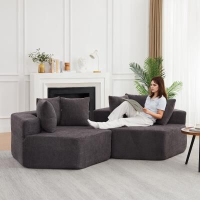 Loedds 54-inch 2-Piece Modular Modern Chenille Sofa with Non-Slip Base and Cushioned Seats for Living Room