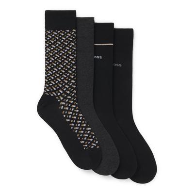 Businesssocken BOSS, Herren, Gr. 40-46, schwarz-weiß (schwarz, beige), Baumwollmischung, elastisch, Socken, mit BOSS Logo