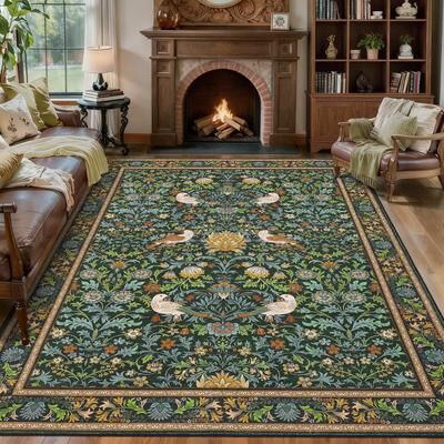"Garvee Modern 5'x7'Area Rug,Vintage Botanical Bird Floral Boho Rug - 2'3"" x 12' Runner"