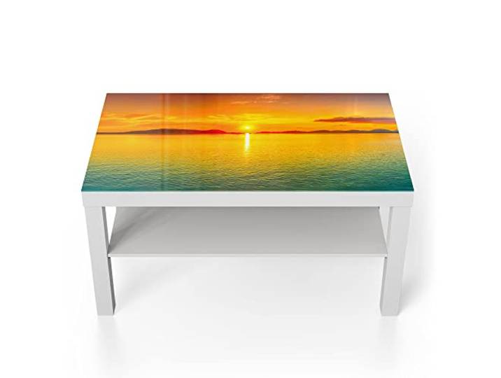 DEQORI Glastisch weiß groß 90x50 cm Motiv Abendsonne am Horizont ausgefallener Beistelltisch aus Glas Hochglanz Couchtisch fürs Wohnzimmer moderner Couch Tisch mit Design