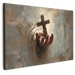 LEINWANDBILD Abstrakt - Kreuz - Hand - Christentum Gemälde 60x40 cm