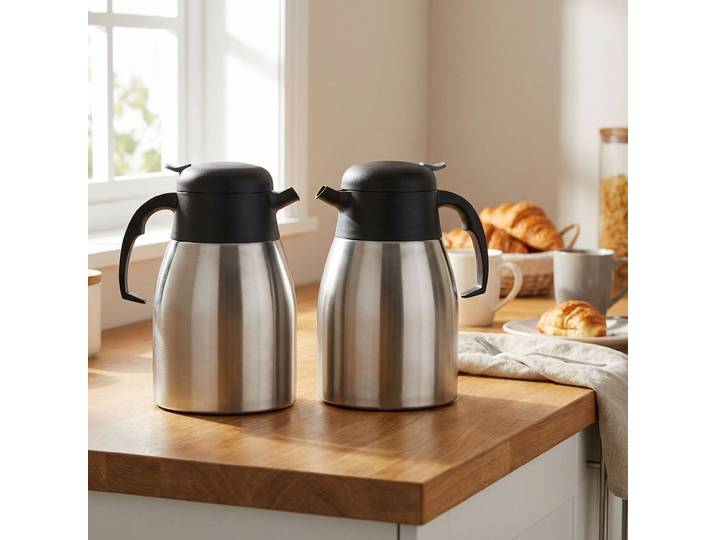 2er-Set Doppelwandige Isolierkanne, Edelstahl, 1,5 l