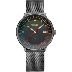 Mondaine MLE.41221.SM Herren-Quarzuhr Doppio mit Mesh-Band Dunkelgrau 41 mm