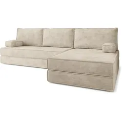 ECKSOFA ANKO modulares Boneless Sofa mit Schlaffunktion Creme Kordstoff