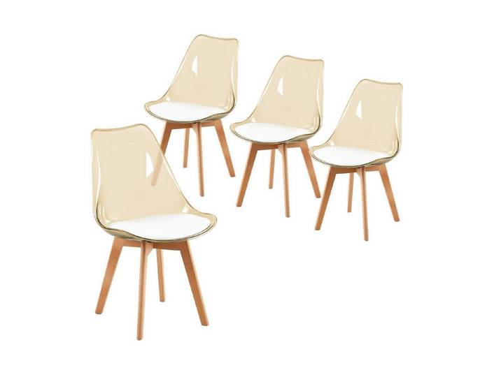 LuxusKollektion Esszimmerstuhl Esszimmerstuhl 4er Set Transparente Rückenlehne Braun