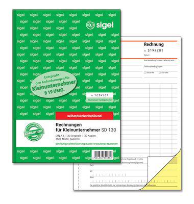 sigel® Rechnung SD130 für Kleinunternehmer, ohne MWSt-Ausweis, fortlfd. Nummer