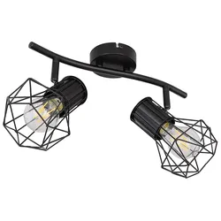 Deckenlampe 2 flammig Deckenleuchte Käfig Deckenstrahler Wohnzimmerlampe, Metall schwarz, 2x E27, LxBxH 34x13x19 cm