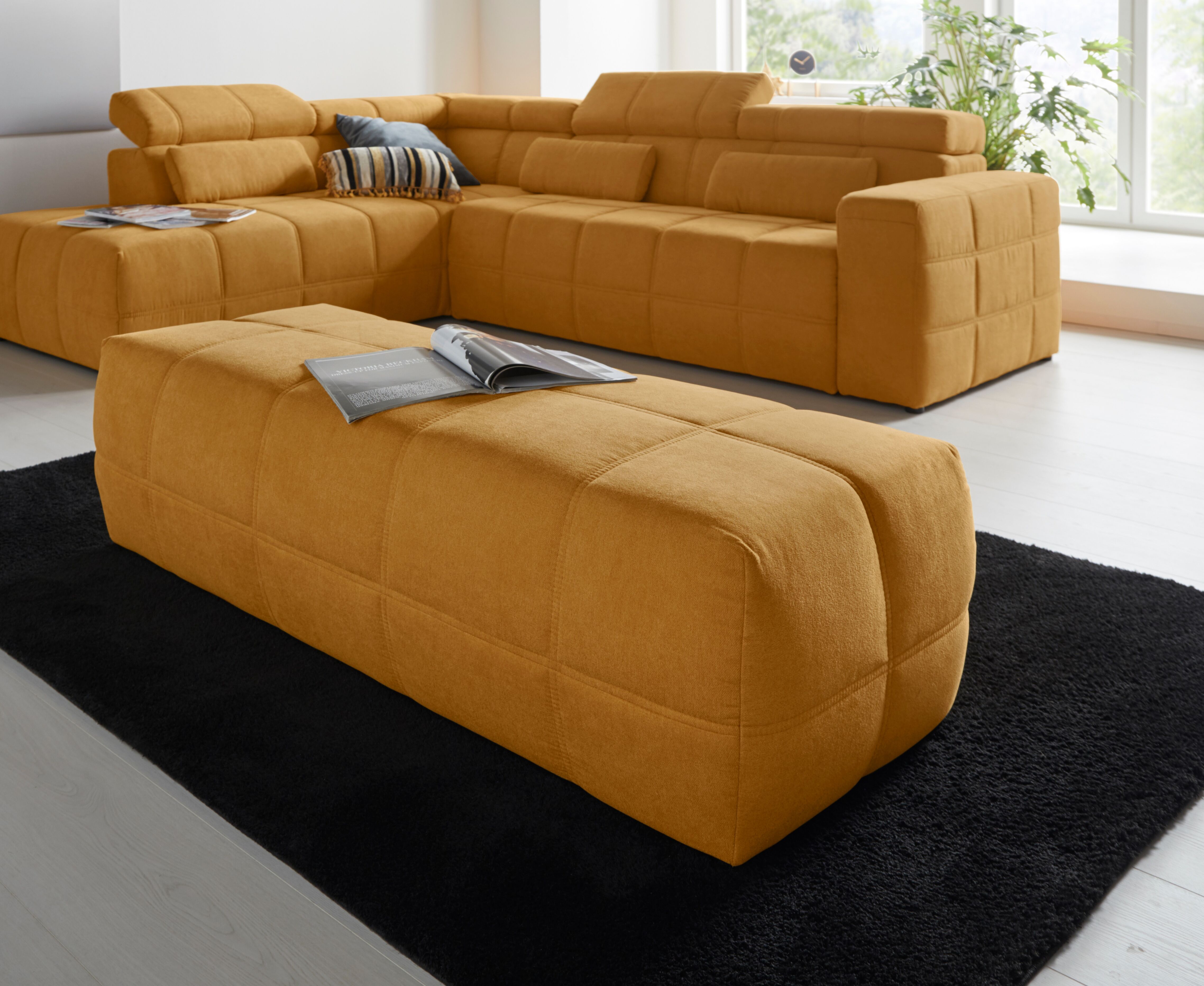 Hocker DOMO COLLECTION "BRANDON, komfortabel", orange (mango), B:150cm H:40cm T:60cm, Kunstleder SOFTLUX;Luxus-Microfaser in Antikleder-Optik(100% Polyester);Luxus-Microfaser (100% Polyester), Hocker, Hocker, grosse Ausführung passend zu "Brandon", auch i