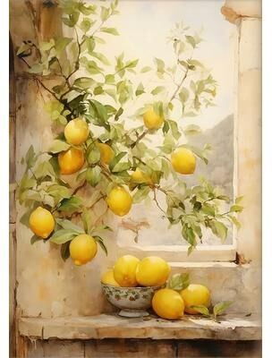 Uplifted Finds Mediterranean Lemon Garden Canvas Art   Retro Olive Tree Botanical Print For Summer Kitchen & Modern Home Decor ct10348 30 X 40 Cm