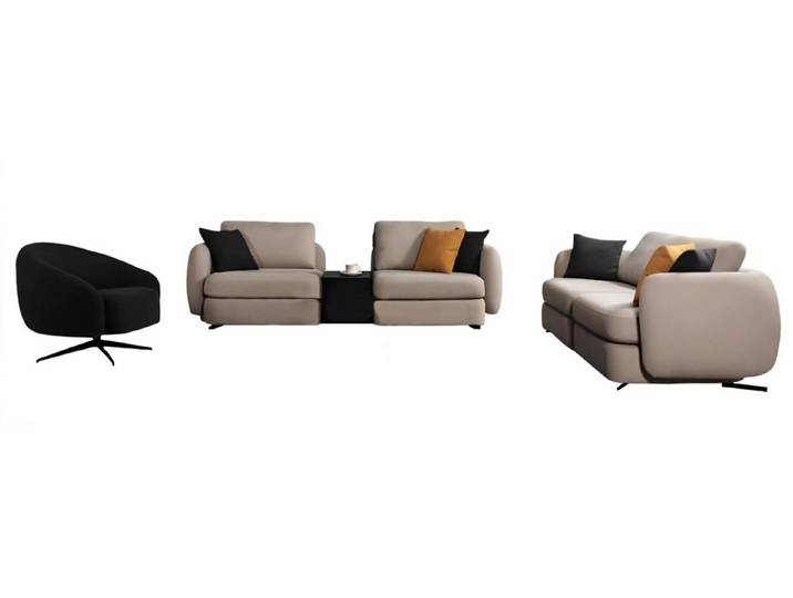 Xlmoebel Polstergarnitur Elegante Weiß-Schwarze Textilsofas mit Designer Sessel, (3-tlg), Made in Europa