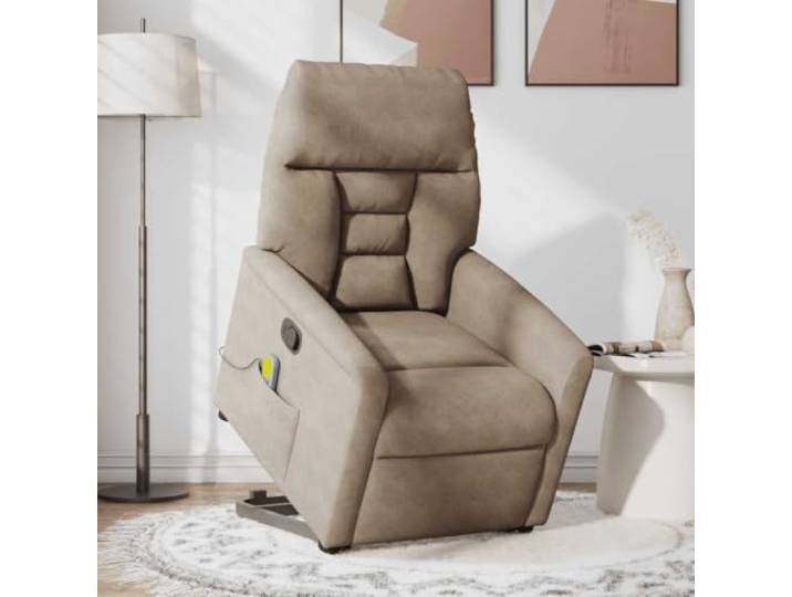 Massagesessel mit Aufstehhilfe Taupe Mikrofaser Elektromotor für einfaches Aufstehen,6 Massagepunkte,USB-Handsteuerung,Rückenlehne bis 135 Grad,Holz-Metall-Rahmen