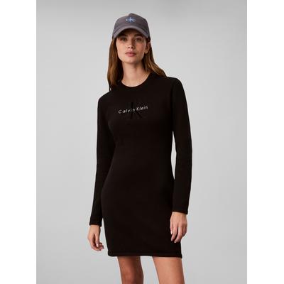 Minikleid CALVIN KLEIN JEANS "LOGO MINIDRESS", Damen, Gr. XS, N-Gr, schwarz, Web, Obermaterial: 100% Baumwolle, unifarben, regular fit mini, Rundhals, eingesetzt gerader Abschluss, Kleider Minikleid, Regular fit, Logoschriftzug