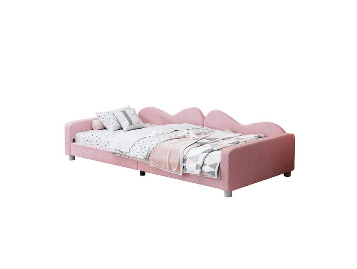 Flieks Polsterbett, Teddy-Samt Kinderbett Einzelbett Schlafsofa mit Lattenrost 90x200cm