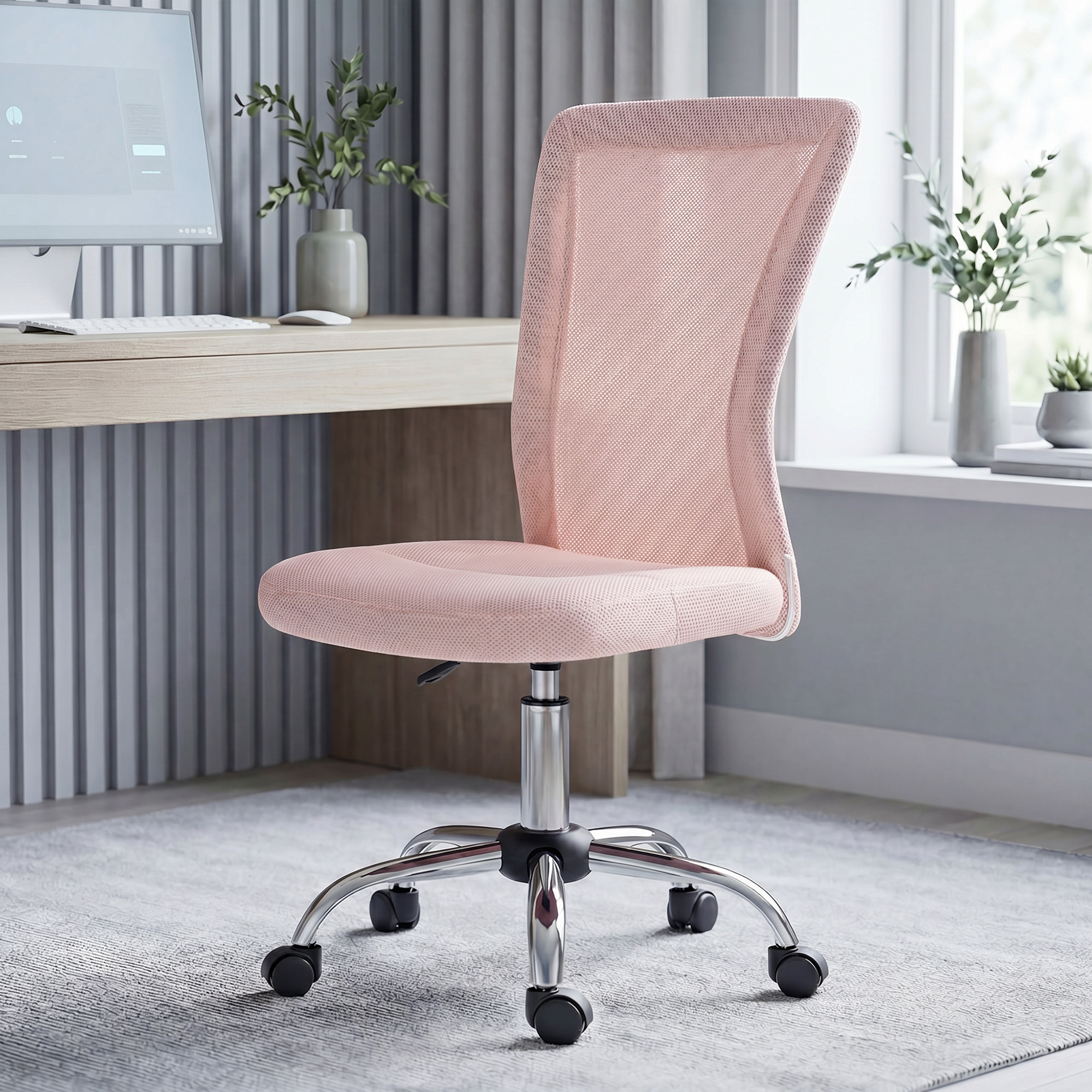 Vinsetto Sedia ufficio ergonomica senza braccioli in rete, Rosa   Aosom Italy