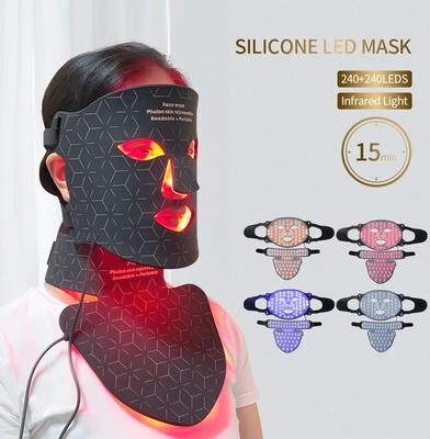 Inspired Living Advanced LED Phototherapy Facial & Neck Rejuvenation Mask 240 LED Infrared Skin Renewal Technology black Face