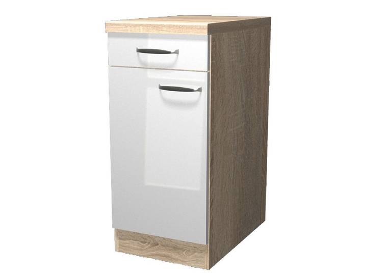 Flex-Well Unterschrank Küchenunterschrank - 40 cm breit - Hochglanz Weiß Sonoma Eiche – Valen