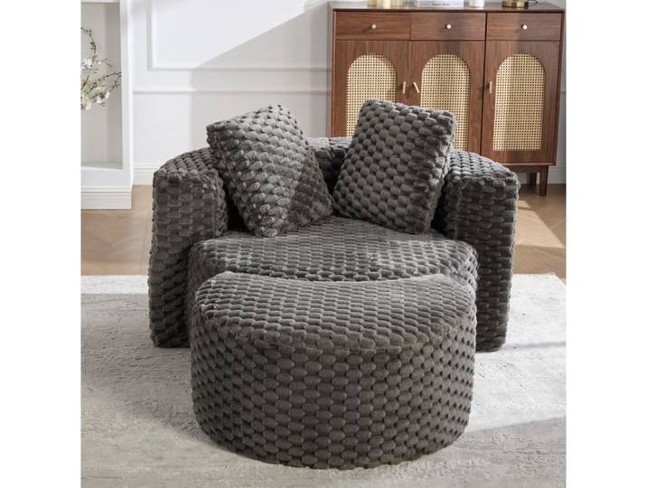 Fauteuil avec Pouf 1 Place Compressé sans Montage Design Arrondi en Tissu Gris Foncé 130 × 115 × 84 cm