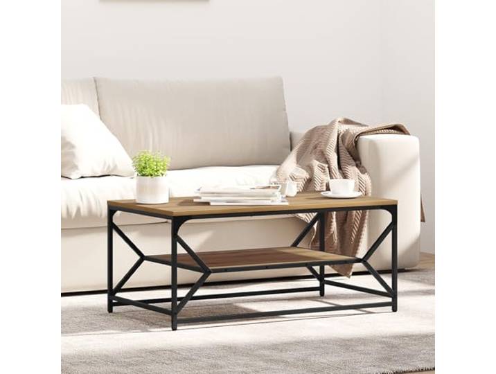 HEFZGDB Couchtisch aus massiver Eiche mit Ablage 90x50x40 cm rechteckig minimalistisch Holzwerkstoff Wohnzimmertisch Beistelltisch