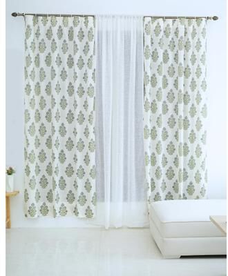 Fabdivine Hand Block Printed Linen Curtain Floral Drapes for Living Room Bedroom Home Décor - Morpankh