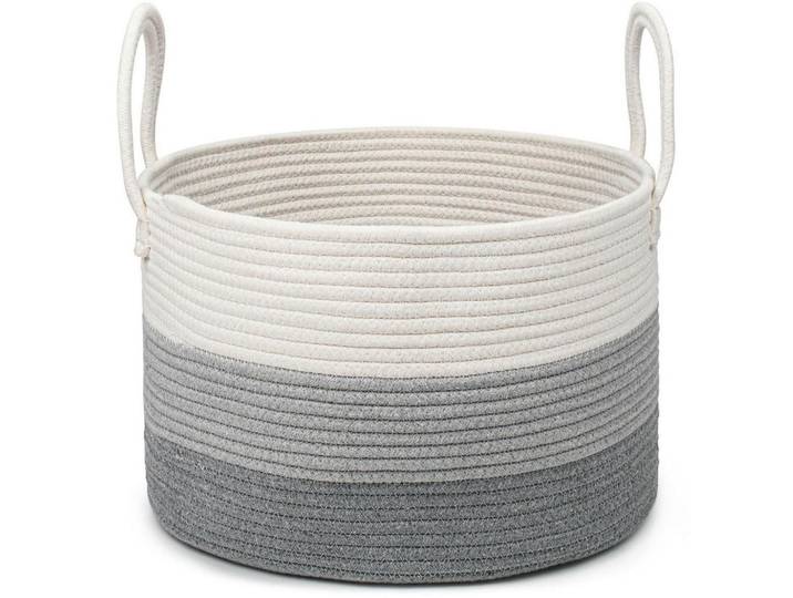 Wäschekorb Geflochten Baumwolle Seil 3 Farbtöne Grau 40 x 25 cm, Mehrfarbig, 40x25x40 cm, Haushalt & Reinigung, Wäschepflege, Wäschekörbe & Wäschetonnen