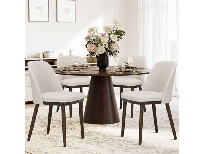 MALOL Gepolsterter Esszimmerstühle 4er Set, Moderne Polsterstühle Esszimmer, Küchenstühle mit Rückenlehne, Stoffstuhl mit Holzbeinen für Esszimmer, Küche, Restaurant, Beige