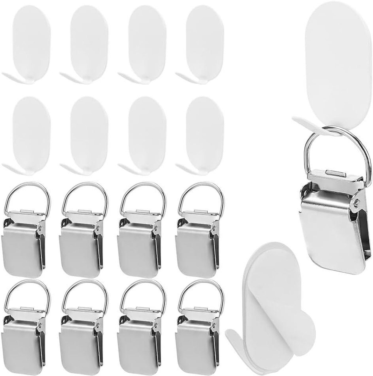 Set van 10 Zilveren Heavy Duty Metalen Wandclips met Zelfklevende Hangers voor Decoratie