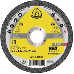 Klingspor, Sägeblatt, A 346 Extra - Trennscheiben 125 x 1,6 x 22,23 mm