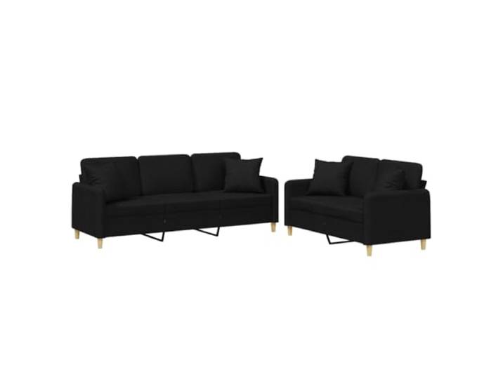 GHVBNMF 2-TLG. Sofagarnitur mit Kissen Schwarz Stoff Couch Set Bequemes Couch Set für Wohnzimmer und Büro mit dicker Polsterung, robustem Metallgestell und vier Zierkissen.