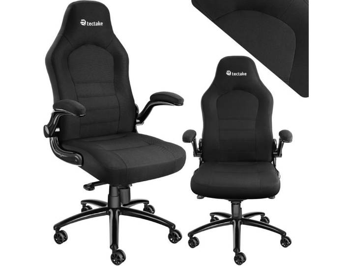 Chaise de bureau - TECTAKE - Fauteuil de bureau SPRINGSTEEN ergonomique revêtement en tissu accoudoirs pliable - Noir