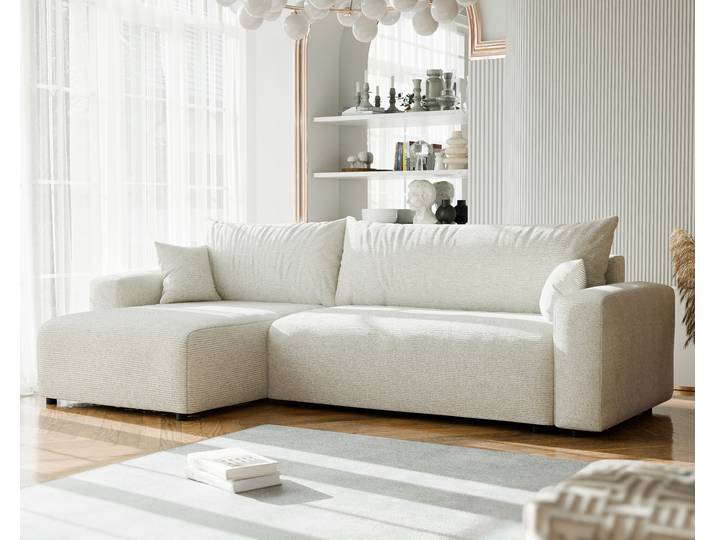 IDOHOME-Gepolstertes Ecksofa PIANO XL mit Schlaffunktion und Bettkasten Wohnzimmer Ottomane Universal Schlafsofa L-Form Beige Baltimore Sand