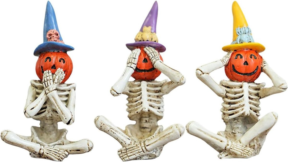 Donker Pompoen Standbeeld Skelet Beeldjes Halloween Decoratie Hoogte: 142 cm