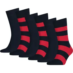 TOMMY HILFIGER Herren Socken, 6er Pack - Rugby Sock, Strümpfe, Streifen, uni/gestreift Rot / 43-46