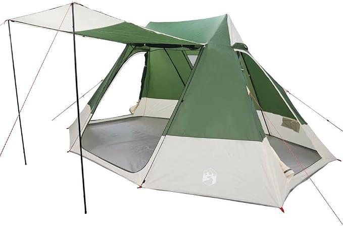 Familienzelt für 10 Personen, Großes Outdoor Campingzelt aus TAFT, Gruppenzelt mit E-Port und Haken, 482 x 360 x 227 cm, Grün