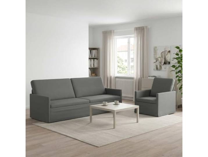 Sofa-Set 2 pcs Dunkelgrau Stoff Metallrahmen,100 % Polyesterstoff,Schaumstofffüllung,Kissen-Rücken-Design,Montageanleitung,2 Personen Montage