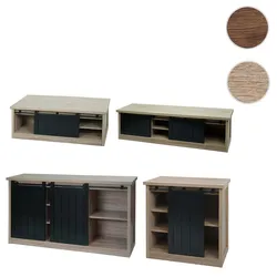 Wohnzimmerset aus TV-Rack, Sideboard, Kommode und Couchtisch HWC-K75, Schiebetür Staufächer, Industrial ~ naturfarben